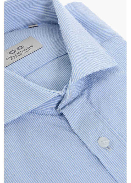 Camasi casual CORNELIANI Cc Collection Hairline Patterned Distressed Cotton Shirt Light Blue Barbati (BM 18167827) 2