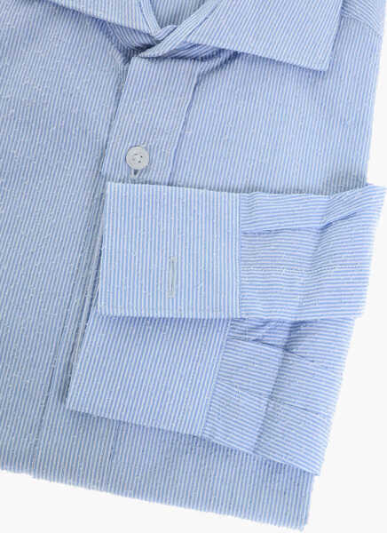 Camasi casual CORNELIANI Cc Collection Hairline Patterned Distressed Cotton Shirt Light Blue Barbati (BM 18167827) 3