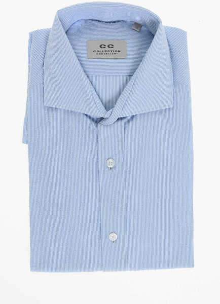 Camasi casual CORNELIANI Cc Collection Hairline Patterned Distressed Cotton Shirt Light Blue Barbati (BM 18167827) 1