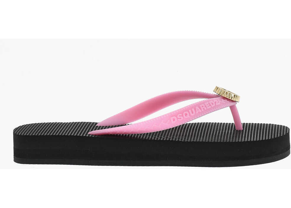 Sandale fara toc DSQUARED2 Rubber Thong Sandals With Heart Detail Pink Femei (BM 18168046) 3