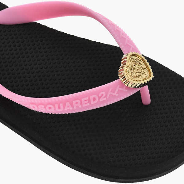 Sandale fara toc DSQUARED2 Rubber Thong Sandals With Heart Detail Pink Femei (BM 18168046) 4