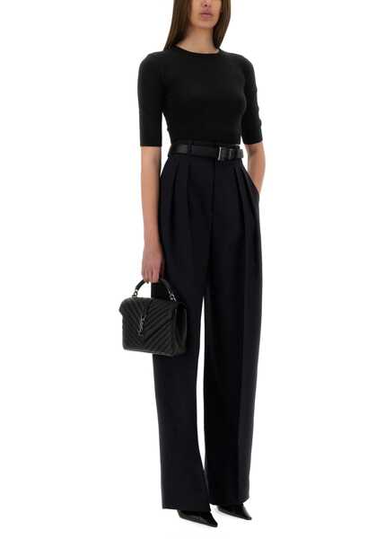Pantaloni casual Saint Laurent Wide-Leg Pants In Grain De Poudre BLUE Femei (BM 18168529) 2
