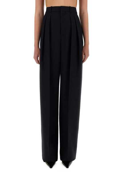 Pantaloni casual Saint Laurent Wide-Leg Pants In Grain De Poudre BLUE Femei (BM 18168529) 1