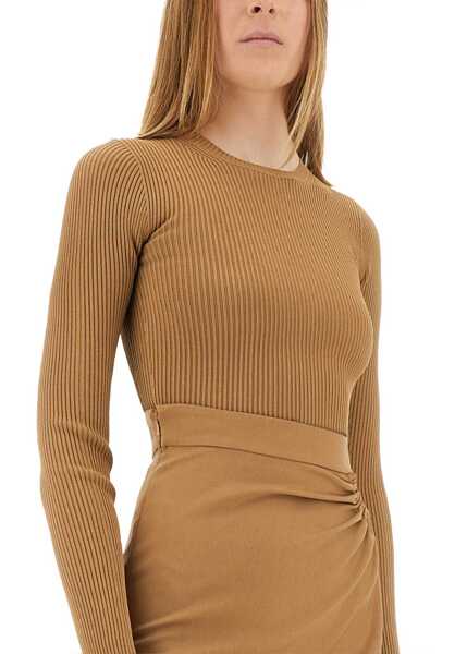 Pulovere casual Max Mara Viscose Crepe Crop Top BEIGE Femei (BM 18170257) 4