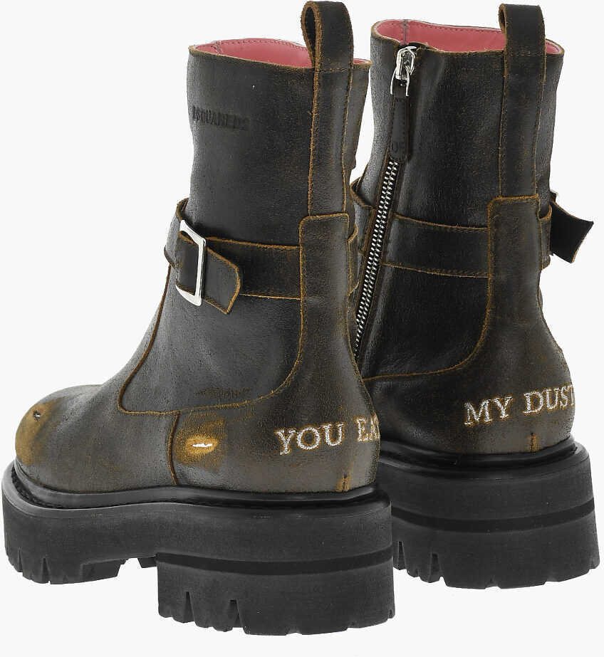 Botine DSQUARED2 Leather Vintage-Effect Lace-Up Boots With Buckle Brown Femei (BM 18171364) 2