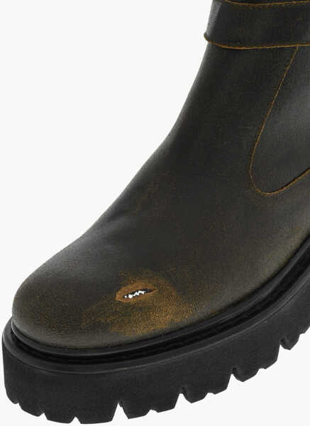 Botine DSQUARED2 Leather Vintage-Effect Lace-Up Boots With Buckle Brown Femei (BM 18171364) 4