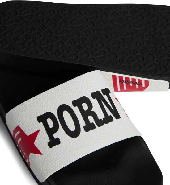 Sandale DSQUARED2 Hammered Leather Rocco Printed Slides White Barbati (BM 18171856) 5