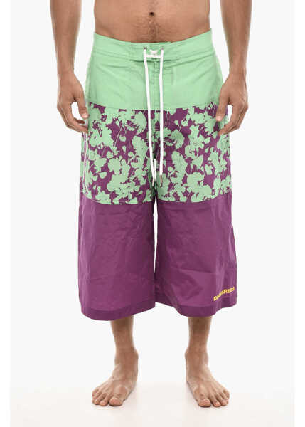 Sorturi de baie DSQUARED2 Extra-Long Swim Short With Floral Motif Green Barbati (BM 18171886) 1
