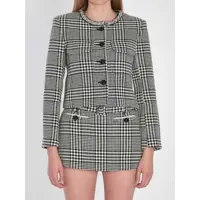 Geci Houndstooth Cropped Jacket Femei