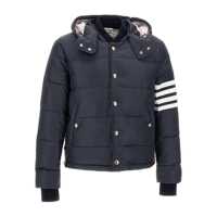Geci Thom Browne Downfilled Snap Front Detachable Hood Bomber With 4Bar In Matte Finish Nylon Clothing Barbati