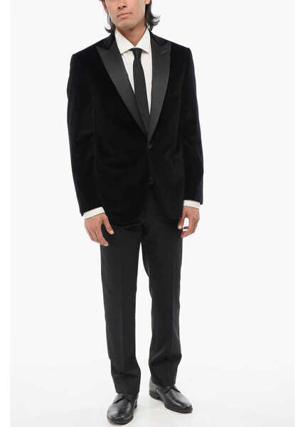 Sacouri CORNELIANI Code Velvet Single-Breasted Blazer With Peak Satin Lapel Black Barbati (BM 18189793) 4