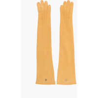 Manusi Solid Color Leather Opera Gloves With Golden Detail Femei