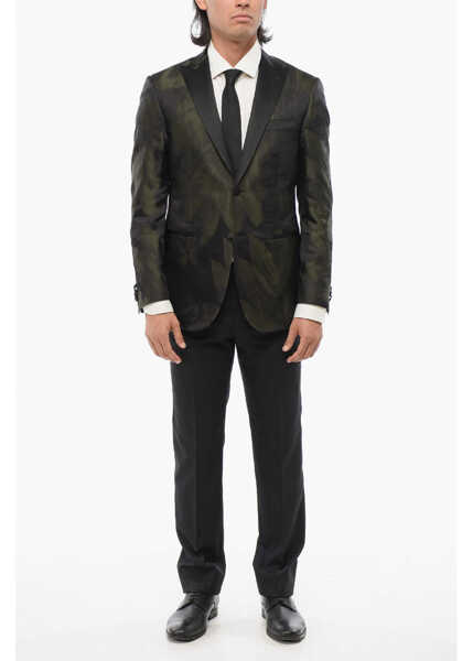 Sacouri CORNELIANI Code Printed Silk Single Breasted Blazer With Peak Lapel Green Barbati (BM 18190117) 4