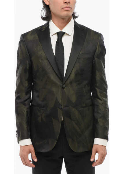 Sacouri CORNELIANI Code Printed Silk Single Breasted Blazer With Peak Lapel Green Barbati (BM 18190117) 1