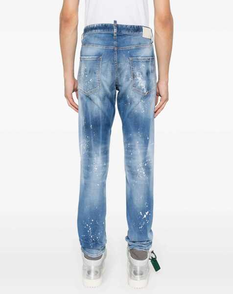 Blugi drepti DSQUARED2 Regular Fit Jeans Splatter Effect 17 Cm Blue Barbati (BM 18190339) 4