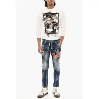 Blugi slim fit pentru Barbati - Blugi slim fit DSQUARED2 Slim Fit Icon Forever Jeans Splatter Effect 15 Cm Blue Barbati (BM 18190381) - B-mall.ro