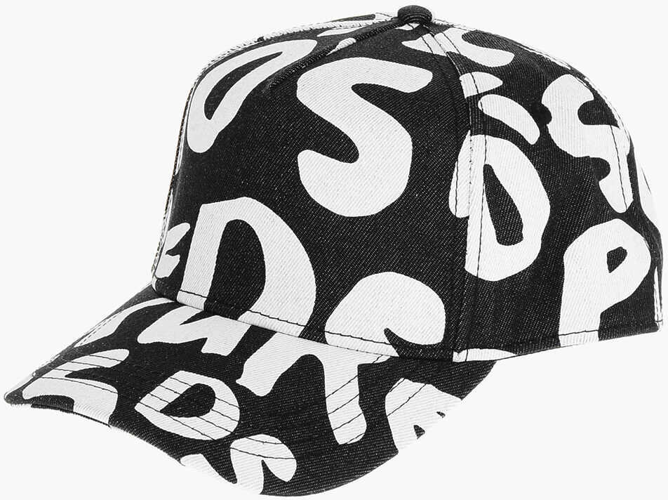 Sepci DSQUARED2 Printed Denim Baseball Cap Pop 80S Black & White Barbati (BM 18190408) 1