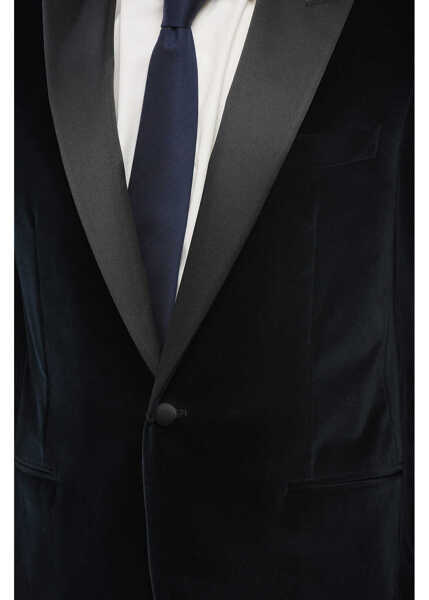 Sacouri CORNELIANI Velvet Single-Breasted Leader Blazer With Satin Peak Lapel Blue Barbati (BM 18190435) 3