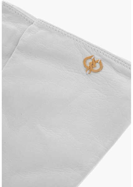 Manusi DSQUARED2 Solid Color Leather Gauntlet Gloves With Golden Detail White Femei (BM 18190696) 2