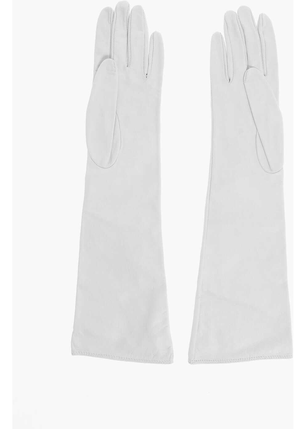 Manusi DSQUARED2 Solid Color Leather Gauntlet Gloves With Golden Detail White Femei (BM 18190696) 3