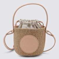 Genti de mana Chloé Beige And Pink Raffia Mini Horse Satchel Femei
