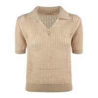 Tricouri Polo MC2 Saint Barth Beige Crochet Mesh Polo Shirt Femei