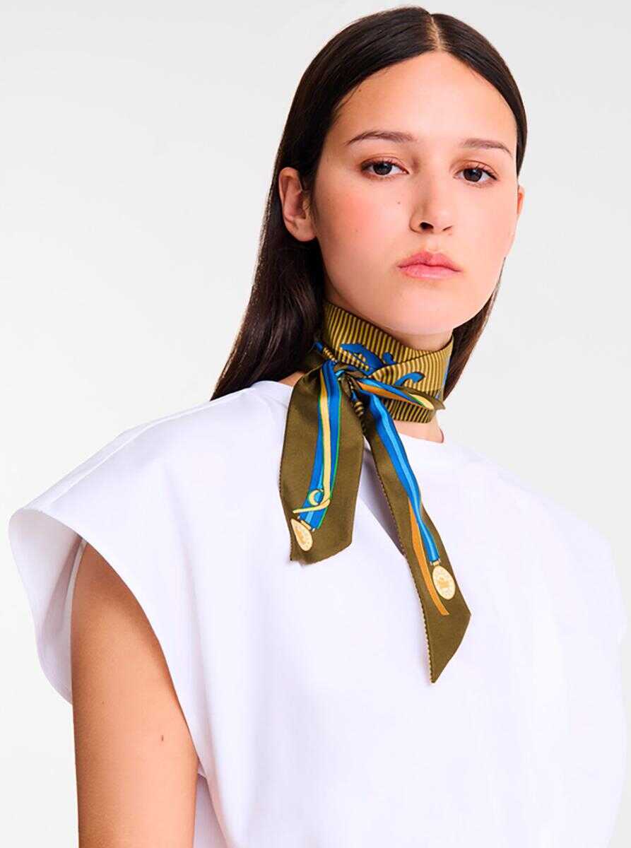 Esarfe Longchamp Green Scarf With Logo Lettering Print In Silk Woman GREEN Femei (BM 18200685) 2