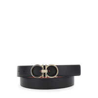 Curele Black Reversible Belt With Gancini Buckle Closure In Grained Leather Man Barbati