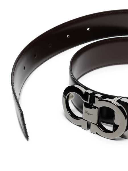 Curele Salvatore Ferragamo Salvatore Ferragamo Gancini Reversible Leather Belt Black Barbati (BM 18201051) 3