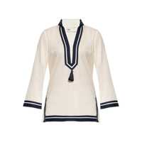 Rochii White Caftan With Contrasting Details And Tassel In Cotton Woman Femei