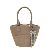 Genti de mana Self-Portrait Grey Suede Charm Tote Femei