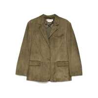 Geci Green Single-Breasted Jacket With Notched Revers And Logo Patch On The Rear In Suede Woman Femei