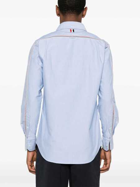 Camasi Thom Browne Light Blue Shirt With Button-Down Collar And Striped Rwb Detail On The Rear In Cotton Man BLUE Barbati (BM 18204312) 4