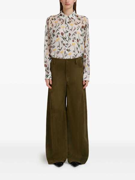 Pantaloni casual Marni Green Pants With Wide Leg And Logo Patch On The Rear In Suede Woman GREEN Femei (BM 18204477) 2