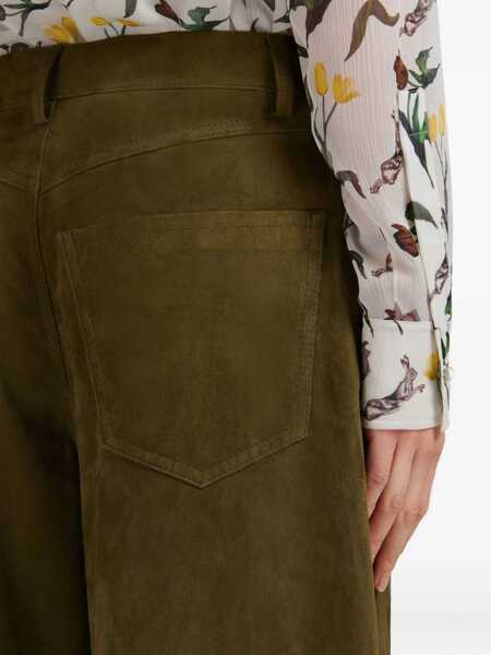 Pantaloni casual Marni Green Pants With Wide Leg And Logo Patch On The Rear In Suede Woman GREEN Femei (BM 18204477) 5