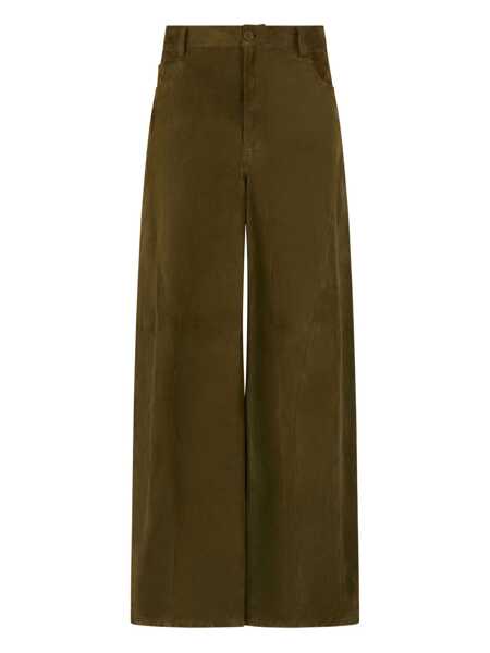 Pantaloni casual Marni Green Pants With Wide Leg And Logo Patch On The Rear In Suede Woman GREEN Femei (BM 18204477) 1
