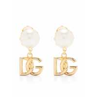 Bijuterii 'Newton' Metallic Earings With Logo Pendant And Faux-Pearl Embellishments In Brass Woman Femei
