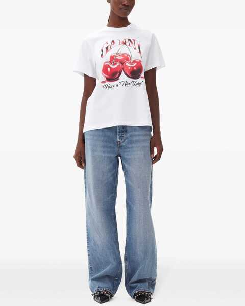 Tricouri Ganni Cherry T-Shirt WHITE Femei (BM 18205621) 2
