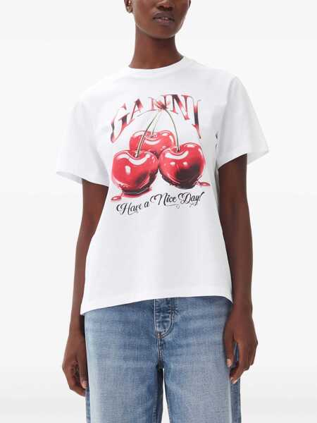 Tricouri Ganni Cherry T-Shirt WHITE Femei (BM 18205621) 5