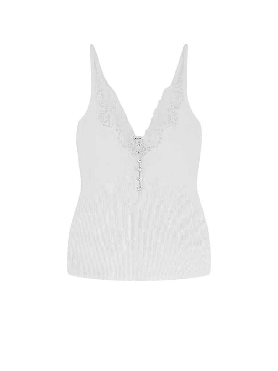 Topuri Self-Portrait Self-Portrait Viscose Top With Lace Inserts WHITE Femei (BM 18209085) 1