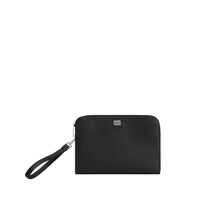 Genti Black Clutch With Removable Wrist Strap And Logo Plaque On The Front In Grained Leather Man Barbati