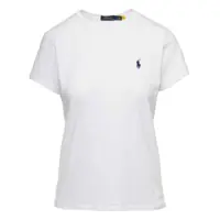 Tricouri White Crewneck T-Shirt With Contrasting Logo Embrodery In Cotton Woman Femei