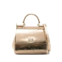 Genti de mana 'Sicily Medium' Gold Colored Handbag With Logo Plaque In Quilted Leather Woman Femei
