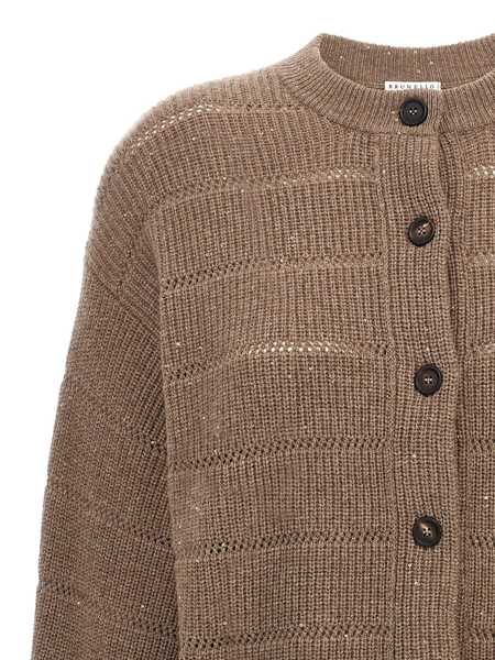 Cardigane Brunello Cucinelli Brunello Cucinelli Rustic Dazzling Net Cardigan BROWN Femei (BM 18218235) 4