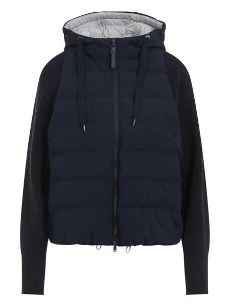 Geci Brunello Cucinelli Brunello Cucinelli Two-Material Puffer Jacket BLUE Femei (BM 18218247) 1