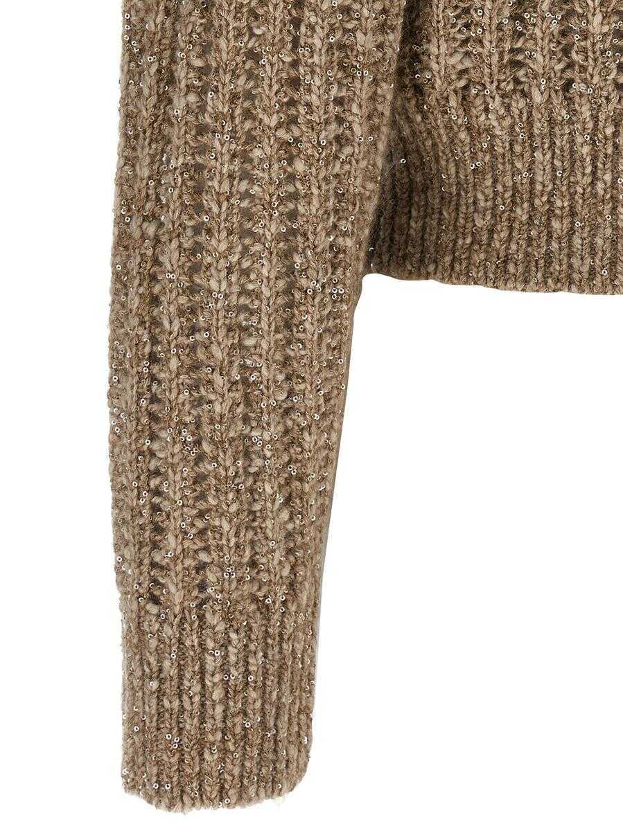Cardigane Brunello Cucinelli Brunello Cucinelli Rustic Dazzling Net Cardigan Beige Femei (BM 18218328) 4