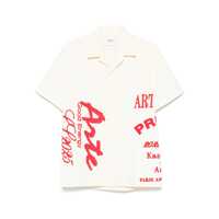 Camasi Arte Red Print Beige Shirt Clothing Barbati