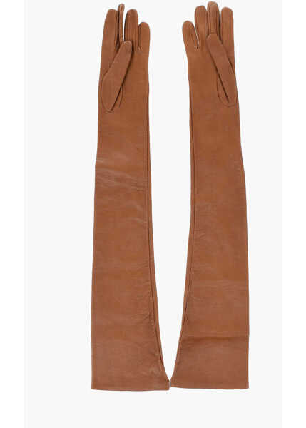 Manusi DSQUARED2 Solid Color Leather Opera Glovers Brown Femei (BM 18228385) 3