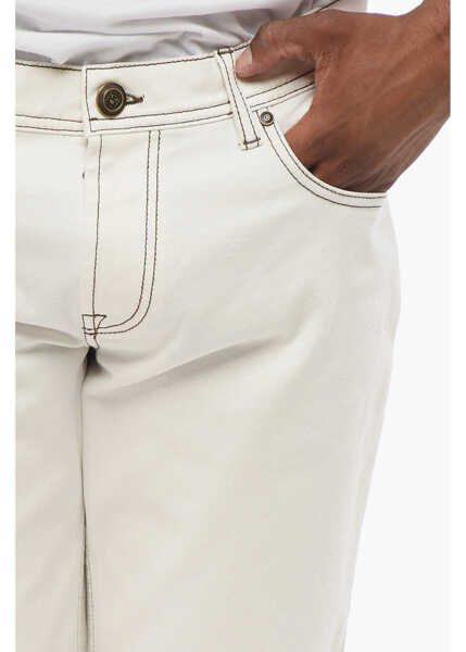 Blugi drepti CORNELIANI Id Straight-Leg Denims With Contrasting Stitching White Barbati (BM 18228412) 3