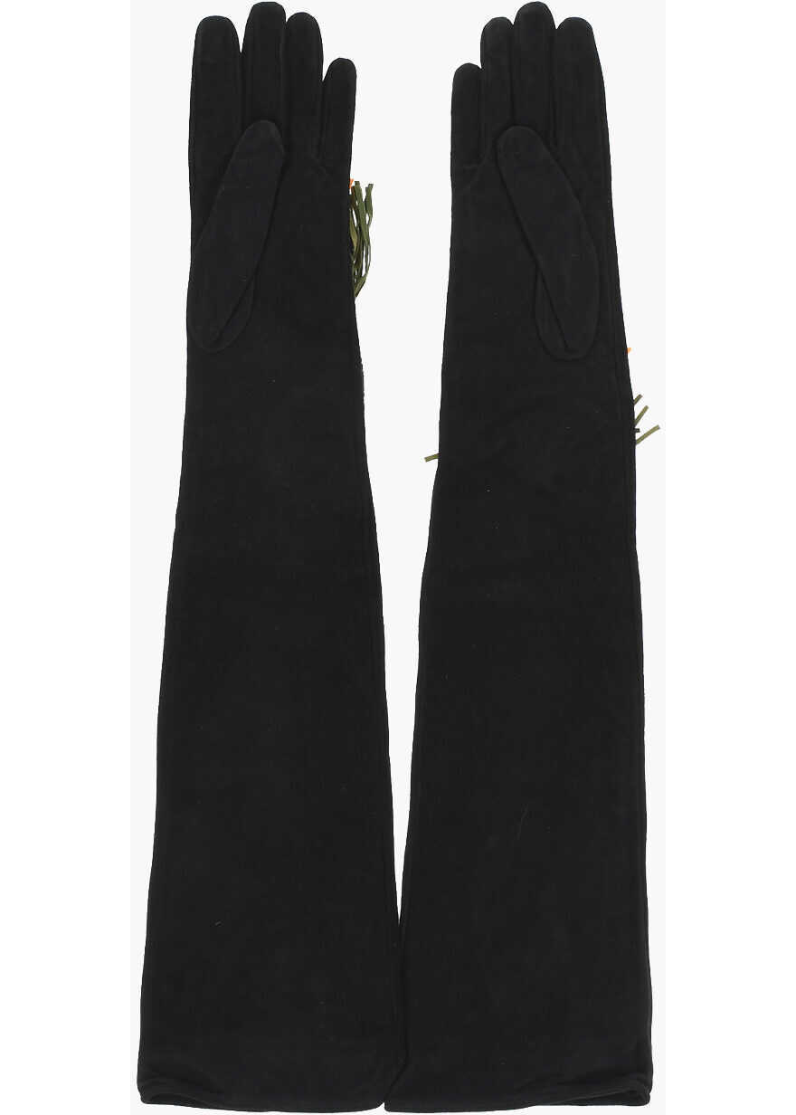 Manusi DSQUARED2 Floral-Motif Suede Opera Gloves With Studs Black Femei (BM 18228499) 3